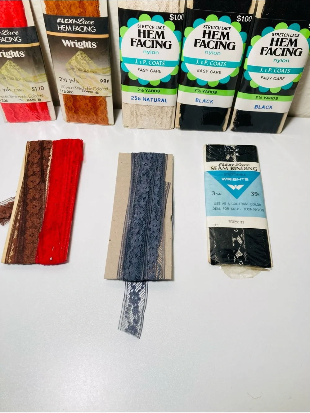 Vintage Sealed or used Hem Facing & Lace Trims Wrights and JP & Coats